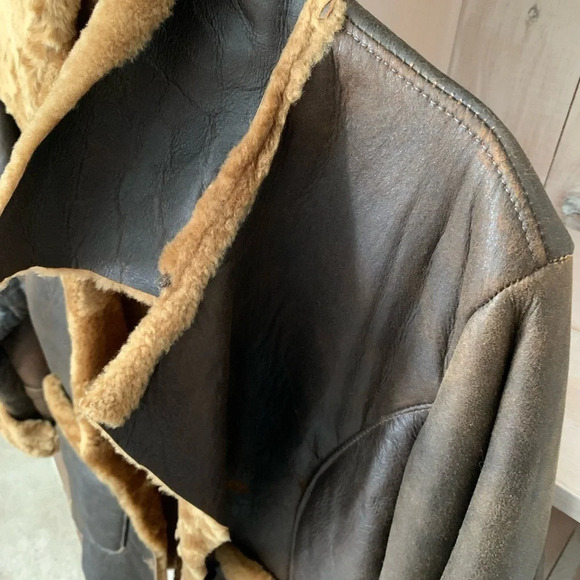 Brown Genuine Leather Shearling Jacket - Picture 6 of 12